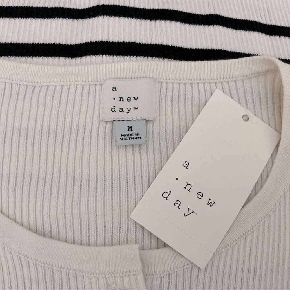 A New Day Cream and Black Rib Striped Cardigan Size M - Picture 5 of 6